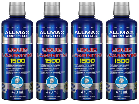 AllMax Nutrition L-Carnitine Liquid 1500 Blue Raspberry - 4 x 32 Serving Bottles 4 PACK