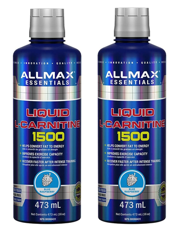 -AllMax Nutrition L-Carnitine Liquid 1500  Blue Raspberry  - 2 x 16 Oz Btls  TWINPACK