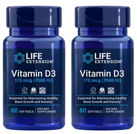 Life Extension Vitamin D 7000 IU - 120 Softgels (2 x 60 Softgel Bottles)  TWINPACK