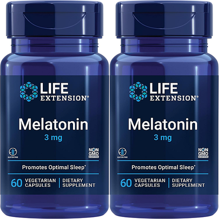Life Extension Melatonin 3 Mg - 2 x 60 Capsule Bottles TWINPACK