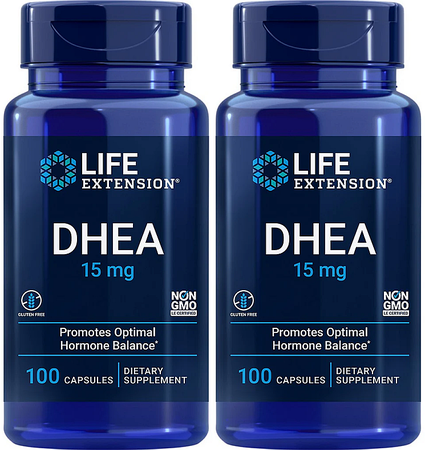 Life Extension DHEA 15 Mg - 2 x 100 Capsule Bottles TWINPACK