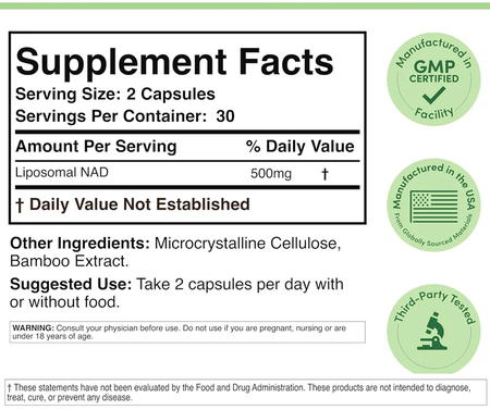 Double Wood Supplements Liposomal NAD - 2 x 60 Capsule Bottles TWINPACK