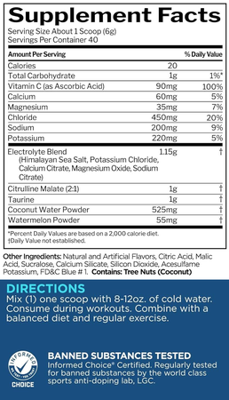 Rule 1 LYTES+ Premium Hydration Support Blue Raz - 40 Servings