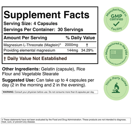 Double Wood Supplements Magtein Magnesium L-Threonate  - 120 Capsules