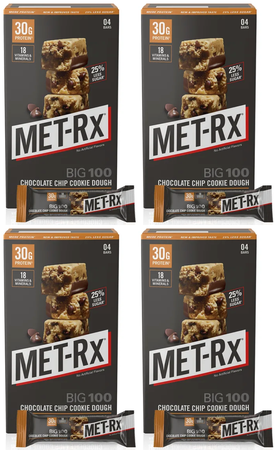 -Met-Rx Big 100 Bar Chocolate Chip Cookie Dough - 16 Bars (4 Boxes of 4 Bars)  TWINPACK
