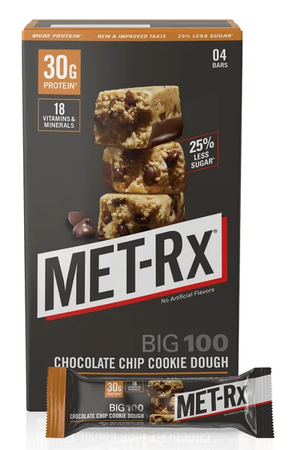 -Met-Rx Big 100 Bar Chocolate Chip Cookie Dough  - 4 Bars