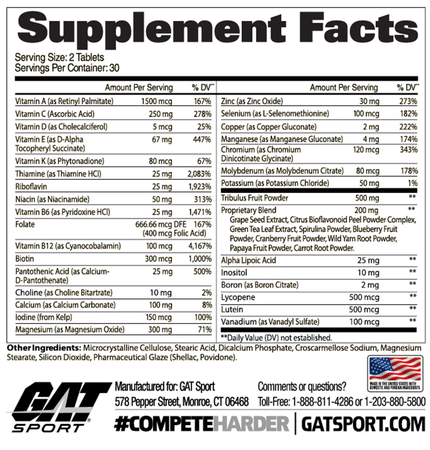 GAT Mens Multi+Test  Multivitamin with Testosterone Support   - 60 Tablets