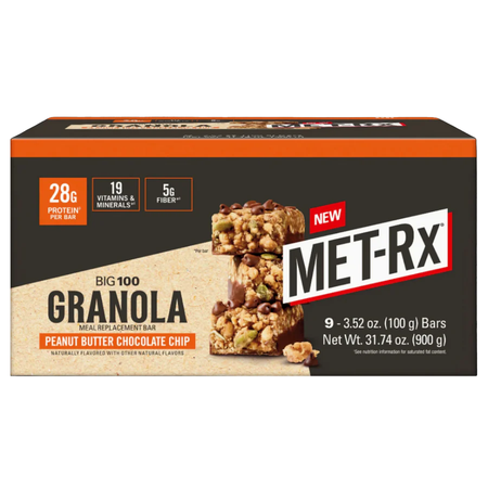 Met-Rx Big 100 Bar Peanut Butter Chocolate Chip Granola - 9 Bars