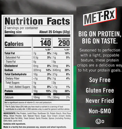 Met-Rx Popped Protein Crisps  Sour Cream & Onion - 6 x 2.26 oz Bags
