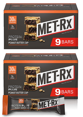 Met-Rx Protein Plus Bar Peanut Butter Cup - 18 Bars (2 Boxes of 9 Bars)  TWINPACK