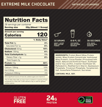 Optimum Nutrition 100% Whey Gold Standard Extreme Milk Chocolate - 28 Servings (2 Lb)