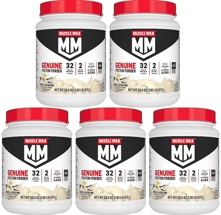 - Muscle Milk Genuine Protein Powder  Vanilla Creme- 9.65 Lb (5 x 1.93 Lb Btls)  5 PACK