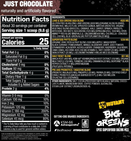 Mutant BIG GREENS Just Chocolate - 30 Servings