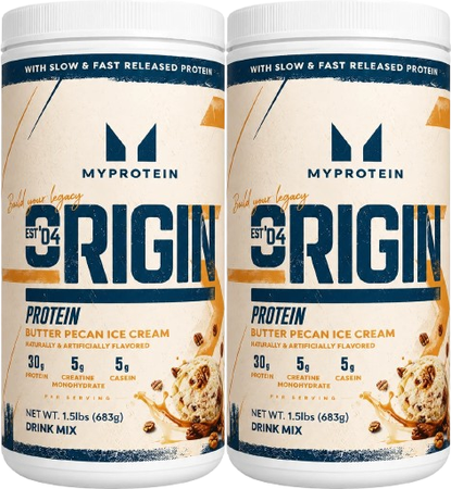 Myprotein Origin Protein  Butter Pecan Ice Cream - 3 Lb (2 x 1.5 Lb Btls)  TWINPACK  (30g of protein and 5g of creatine per serving)