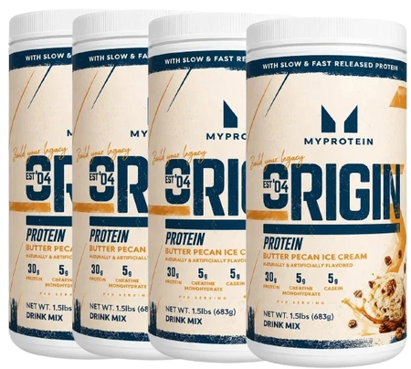 Myprotein Origin Protein  Butter Pecan Ice Cream - 6 Lb (4 x 1.5 Lb Btls)  4 PACK  (30g of protein and 5g of creatine per serving)