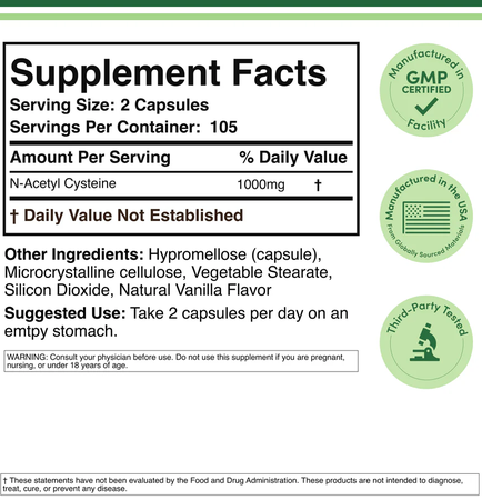 Double Wood Supplements N-Acetyl Cysteine - 2 x 210 Capsule Bottles TWINPACK