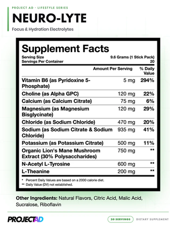 Project AD Neuro-Lyte  Fresh Pressed OJ - 20 Servings