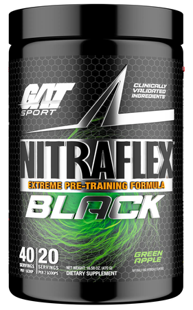 GAT Nitraflex Black Extreme Pre-Training Formula  Green Apple - 20-40 Servings