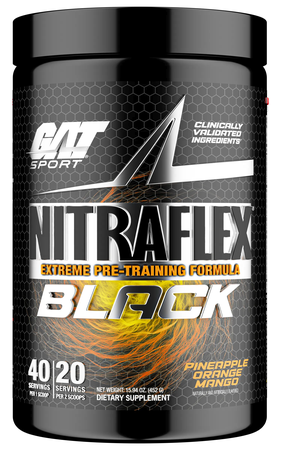 GAT Nitraflex Black Extreme Pre-Training Formula  Pineapple Orange Mango - 20-40 Servings