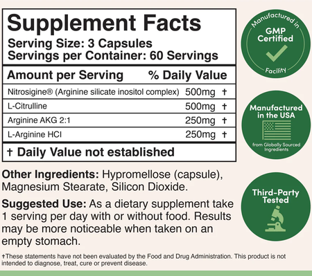 Double Wood Supplements Nitric Oxide Booster - 2 x 180 Capsule Bottles TWINPACK