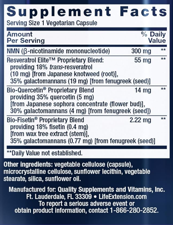 Life Extension NMN with Resveratrol Elite - 90 Capsules