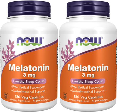 Now Foods Melatonin 3 Mg - 2 x 180 Capsule Bottles TWINPACK