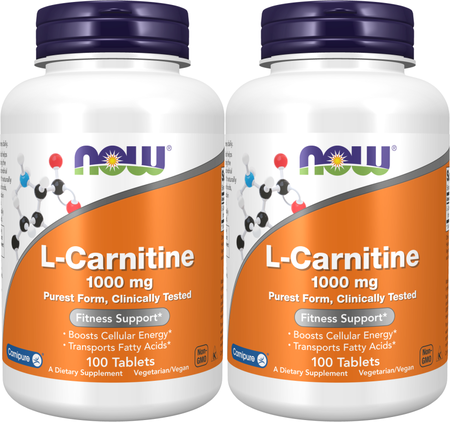 Now Foods L-Carnitine 1000 Mg (Carnipure L-Carnitine Tartrate) - 2 x 100 Tablet Bottles TWINPACK