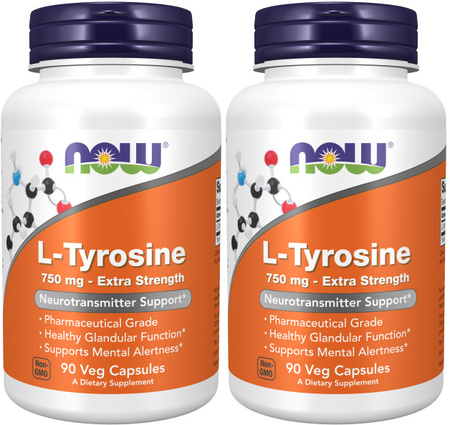 Now Foods L-Tyrosine 750 Mg - 2 x 90 Capsule Bottles TWINPACK