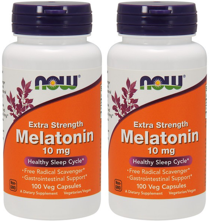 Now Foods Melatonin 10 Mg Extra Strength - 2 x 100 Capsule Bottles TWINPACK