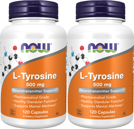 Now Foods L-Tyrosine 500 Mg - 2 x 120 Capsule Bottles TWINPACK