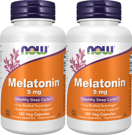 Now Foods Melatonin 5 Mg - 2 x180 Capsule Bottles TWINPACK