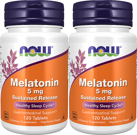 Now Foods Melatonin 5 mg Sustained Release - 2 x 120 Tablet Bottles TWINPACK