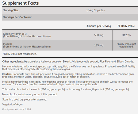 Now Foods Niacin 500 Mg Flush-Free - 180 Veg Capsules