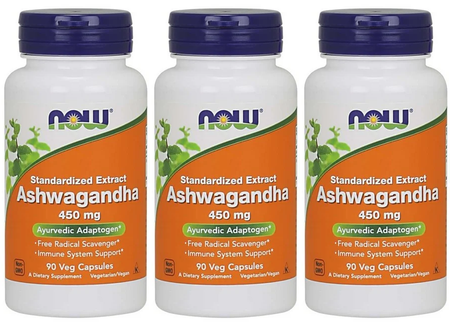 Now Foods Ashwagandha 450 Mg - 270 Capsules (3 x 90 Capsule Bottles) 3 PACK