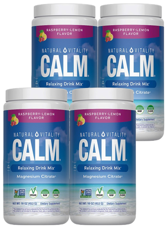 Natural Vitality Calm Magnesium Powder  Raspberry Lemon - 4 x 16 oz Bottles  4 PACK