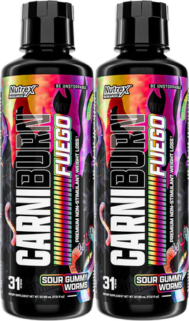 Nutrex Carniburn Fuego  Sour Gummy Worms - 2 x 31 Servings    (Carnitine + InnoSlim®, GBBGO® & MitoBurn®)   TWINPACK