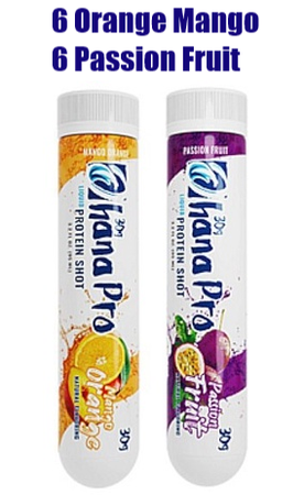 Ohana Pro 30g Protein Shots Liquid Protein Mix  (6 Orange Mango + 6 Passion Fruit) - 12 Tubes