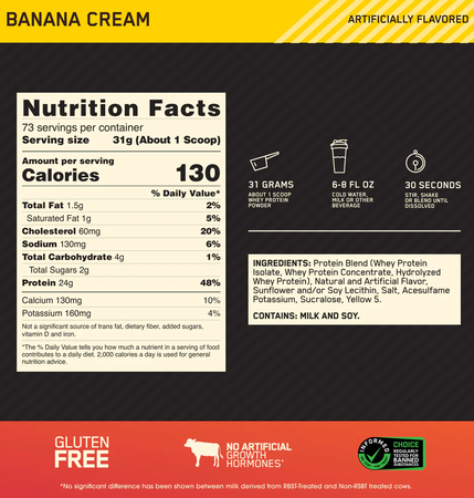 Optimum Nutrition 100% Whey Gold Standard Banana Cream - 5 Lb