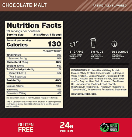 Optimum Nutrition 100% Whey Gold Standard Chocolate Malt - 2 Lb