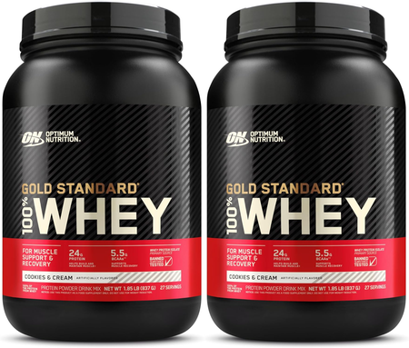 -Optimum Nutrition 100% Whey Gold Standard Cookies & Cream - 3.7 Lb 54 Servings (2 x 27 Serving Bottles)  TWINPACK