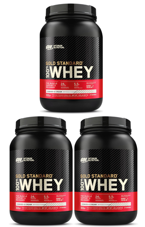 -Optimum Nutrition 100% Whey Gold Standard Cookies & Cream - 5.55 Lb 81 Servings (3 x 1.85 Lb 27 Serving Bottles)