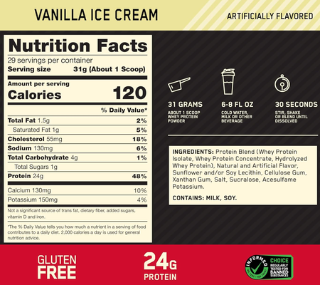 -Optimum Nutrition 100% Whey Gold Standard Vanilla Ice Cream  - 29 Servings (2 Lb)