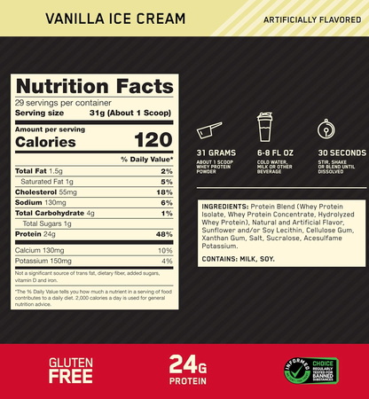Optimum Nutrition 100% Whey Gold Standard Vanilla Ice Cream - 4 Lb (2 x 2 Lb) TWINPACK