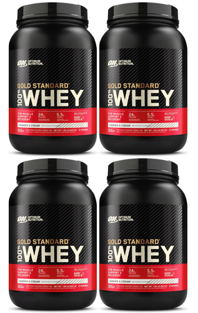 -Optimum Nutrition 100% Whey Gold Standard Cookies & Cream - 7.4 Lb 108 Servings (4 x 1.85 Lb 27 Serving Bottles)
