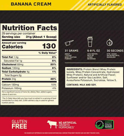 Optimum Nutrition 100% Whey Gold Standard Banana Cream - 2 Lb (29 Servings)
