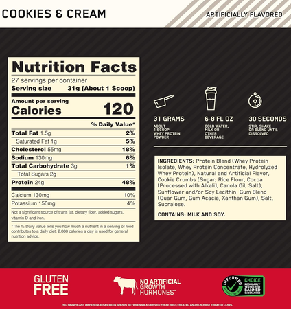 -Optimum Nutrition 100% Whey Gold Standard Cookies & Cream - 5.55 Lb 81 Servings (3 x 1.85 Lb 27 Serving Bottles)