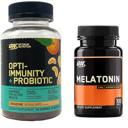 -Optimum Immunity-Probiotic Gummies + Melatonin 3 Mg - (1 Bottle of Each) TWINPACK