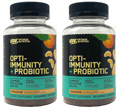 -Optimum Nutrition Immunity + Probiotic Gummies  Tangerine - 2 x 60 Gummies TWINPACK