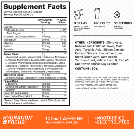 Optimum Nutrition Amino Energy Hydration + Focus  Tangerine Wave - 30 Servings