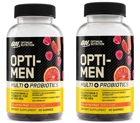-Optimum Nutrition Opti-Men Multi + Probiotics Gummies  Assorted Fruit - 2 x 90 Gummies TWINPACK  *Expiration date 9/22